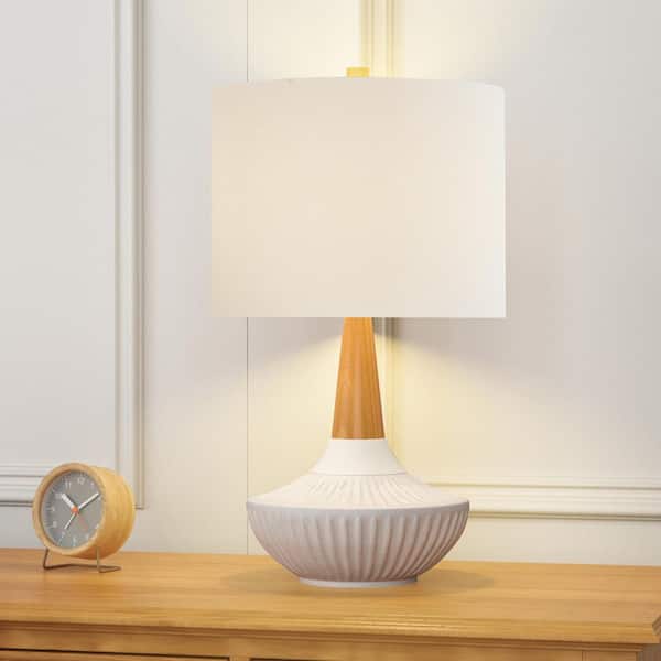 Maxax Salem 23 in. .Light Brown Ceramic Base Table Lamp with White Linen Lampshade
