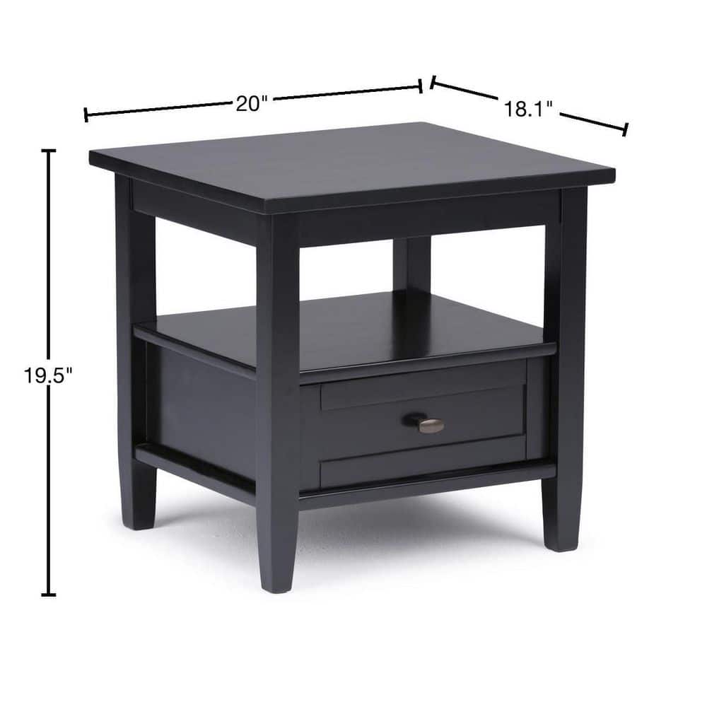 Warm Shaker 20" Black Solid Wood End Table with Storage