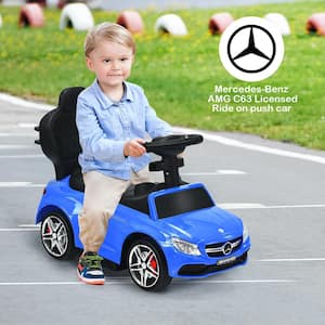 3-In-1 Ride-On Push Car Mercedes Benz Toddler Stroller Sliding Car in Blue