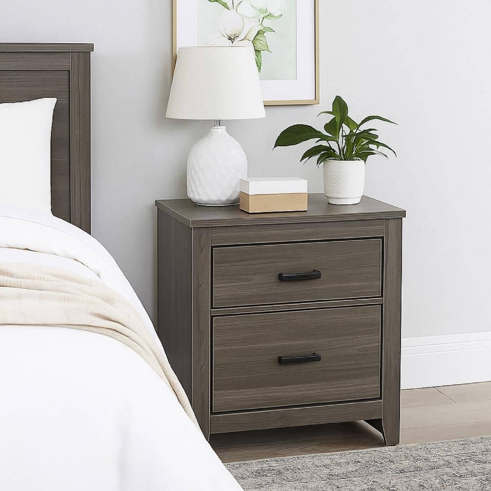 Gray 2 Drawer 24 in. W Nightstand