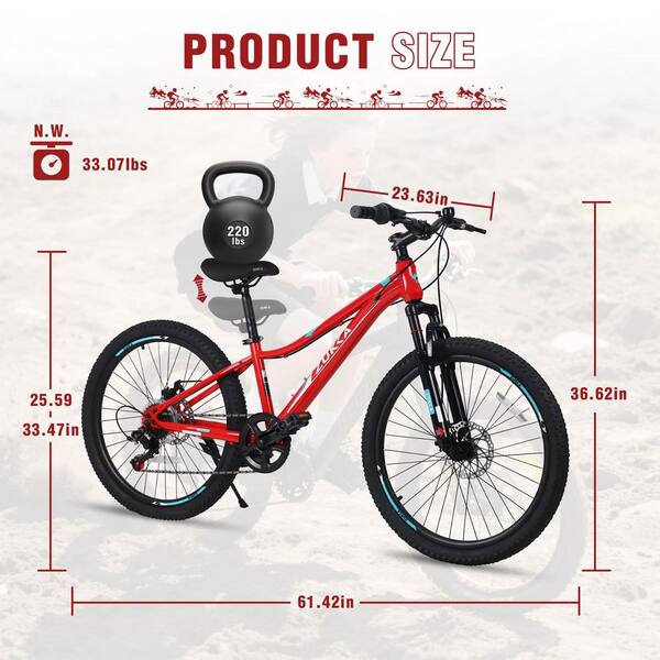 Sudzendf 24 in. Red 6-Speed Mountain Bike High Carbon Steel Frame