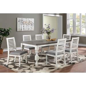 Verago 7-Piece Antique White and Gray Wood Top Dining Table Set (Seats 6)