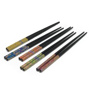 10 Pieces Multicolored Flower Bamboo with Black Chopstick Set