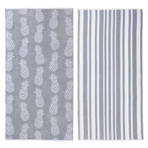 Gray Printed Cotton Velour 2 Pack Premium Beach Towels