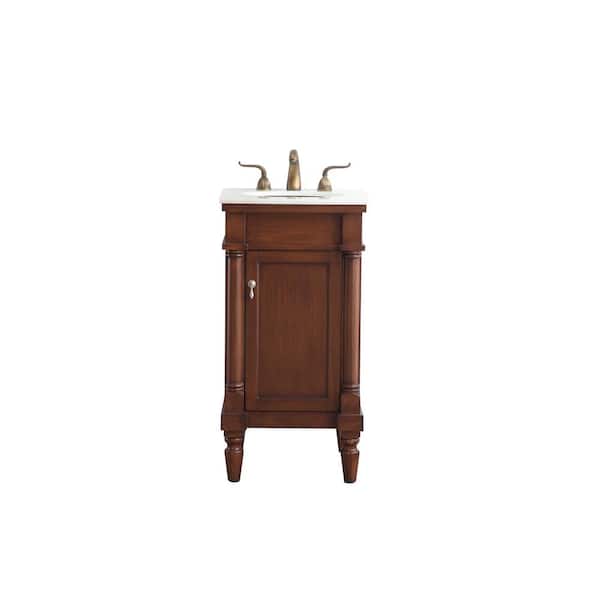 Unbranded Simply Living 18 in. W x 19 in. D x 35 in. H Bath Vanity in Walnut with White and Brown Vein Marble Top