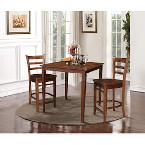 3 PC Set - Espresso Solid Wood 36 in. Square Table with 2 Side Stools