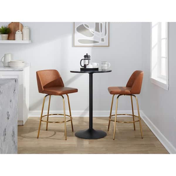 Lumisource Toriano 26 in. Camel Faux Leather and Gold Metal Fixed-Height Counter Stool (Set of 2)
