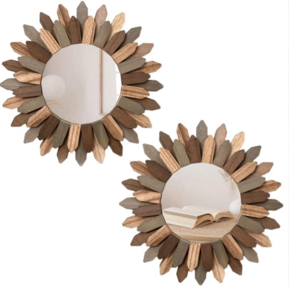 Tril Color 12 in x 12 in. Rustic Wood Mirror Wood Framed Mirror for Bedroom Living Room, 2 Pack price history on PriceWatchPro