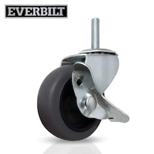 3 in. Gray Rubber Like TPR and Steel Swivel Threaded Stem Caster with Locking Brake and 175 lb. Load Rating