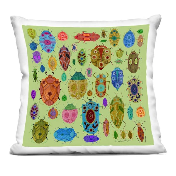 Stupell Industries Flowery Bugs and Insects Green Abstract Polyester 18 in. x 18 in. Throw Pillow