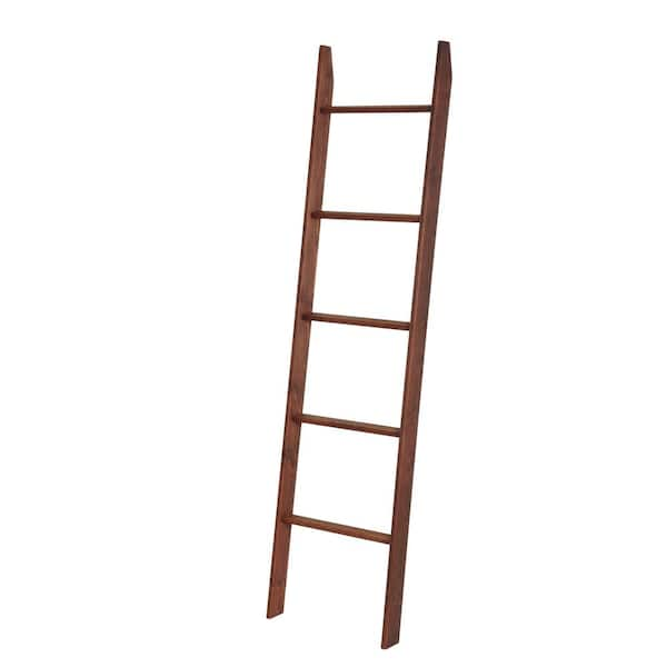 BrandtWorks 72 in. Carrington Walnut Wood 5-shelf Ladder Bookcase with Open Back