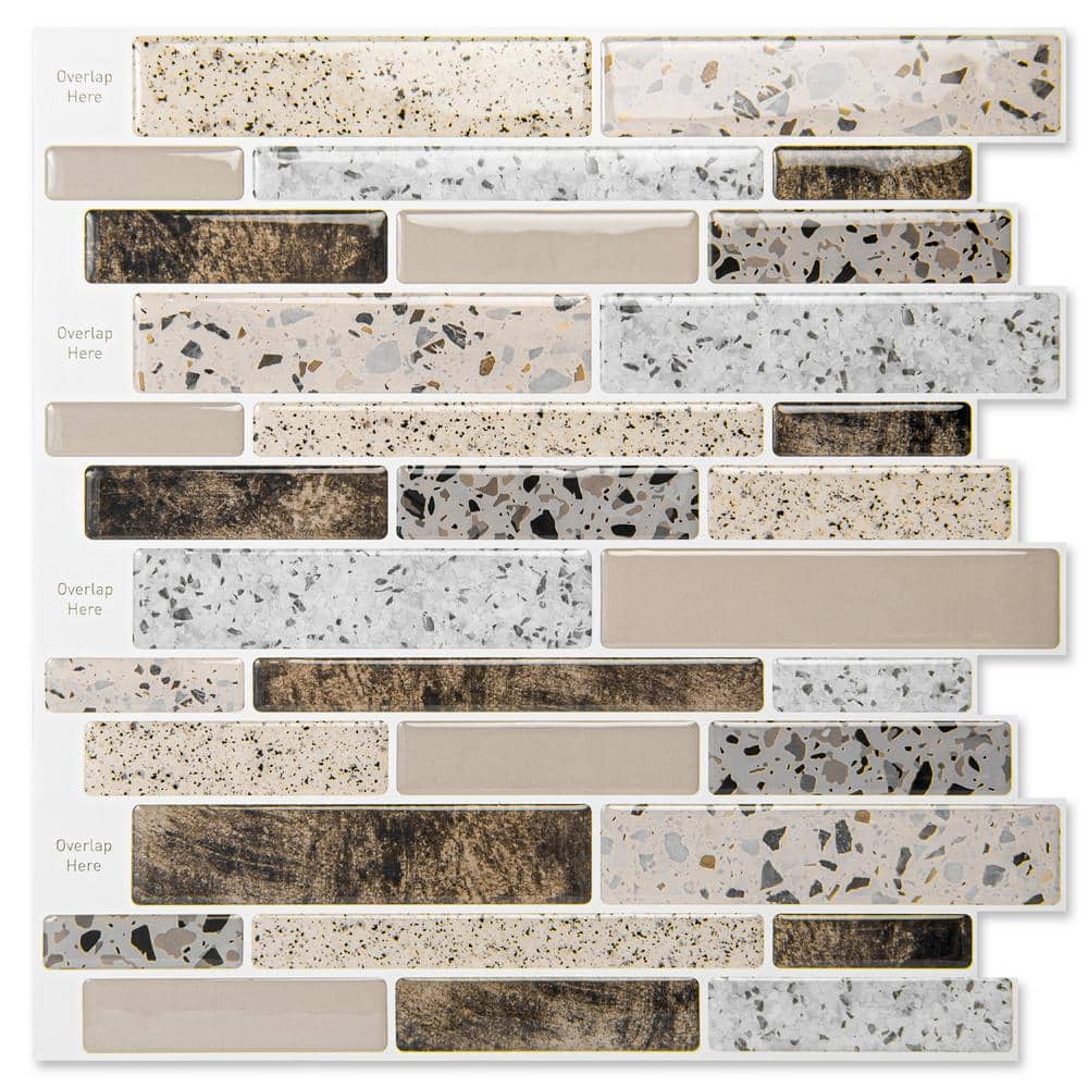 Decorative Mosaic Backsplash Tan 12 in. x 12 in. Vinyl Peel and Stick Tile 