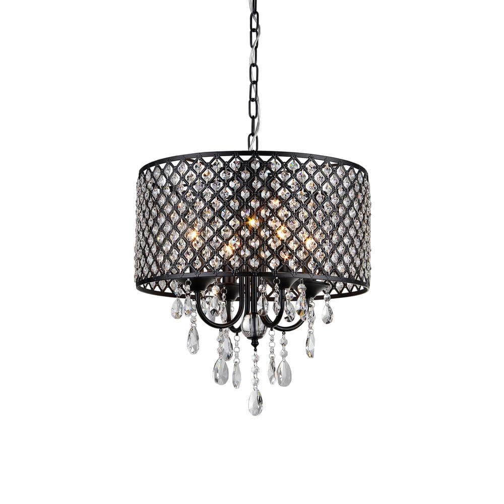 Black Crystal 17" Round Chandelier with Crystal Drops