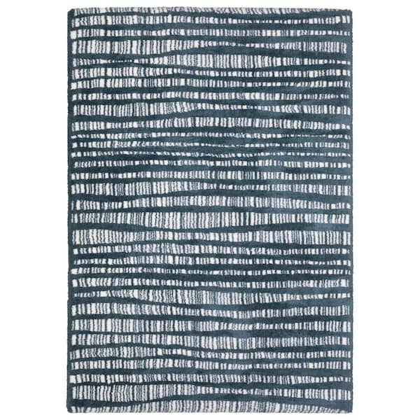 7' X 10' Teal And Ivory Striped Distressed Area Rug