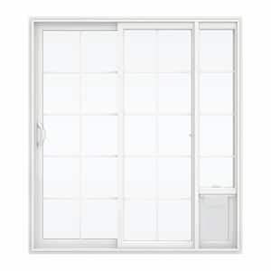 72 in. x 80 in. White Left Hand Vinyl Patio Door with Low-E Argon Glass, Grids and Large Pet Door