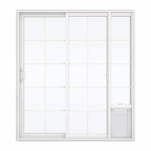 JELD-WEN 72 in. x 80 in. White Left Hand Vinyl Patio Door with Low-E Argon Glass, Grids and Large Pet Door