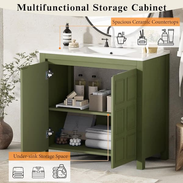 Virubi 36 in. W Single Sink Bath Vanity in Olive Green with White