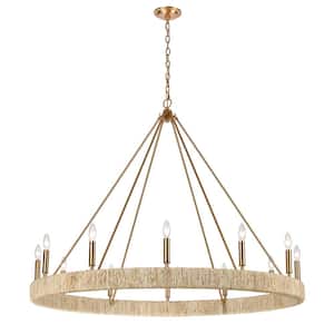 Corde 48 in. W 12-Light Satin Brass Chandelier with No Shades