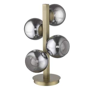 24 in. Brass Metal 4-Light Globe Table Lamp with Black Globe Shade