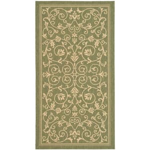 Courtyard Olive/Natural 3 ft. x 5 ft. Border Indoor/Outdoor Patio  Area Rug