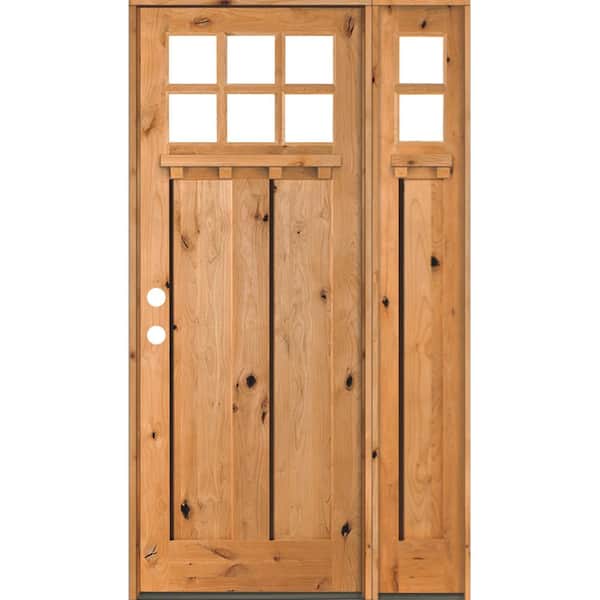 Krosswood Doors 56 in. x 96 in. Craftsman Alder 2 Panel Right-Hand 6 Lite Clear Glass DS Clear Wood Prehung Front Door/Right Sidelite