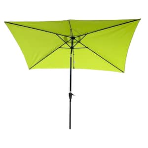 10 ft. x 6.5 ft. Rectangular Patio Solar LED Lighted Outdoor Umbrellas with Crank and Push Button Tilt (Lime green)