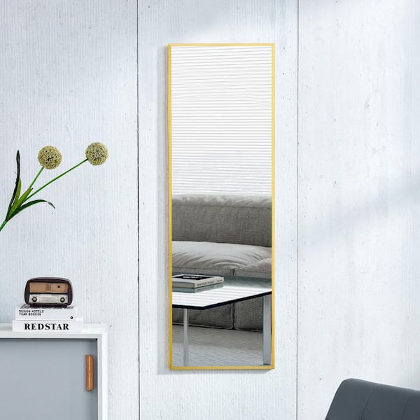 14 in. W x 48 in. H Rectangular Aluminum Alloy Framed Full-Length Standing Bathroom Vanity Mirror in Gold