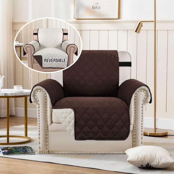 Brown/Beige Reversible Polyester Water Resistant Slipcover with Secure Straps for Arm Chair Protection