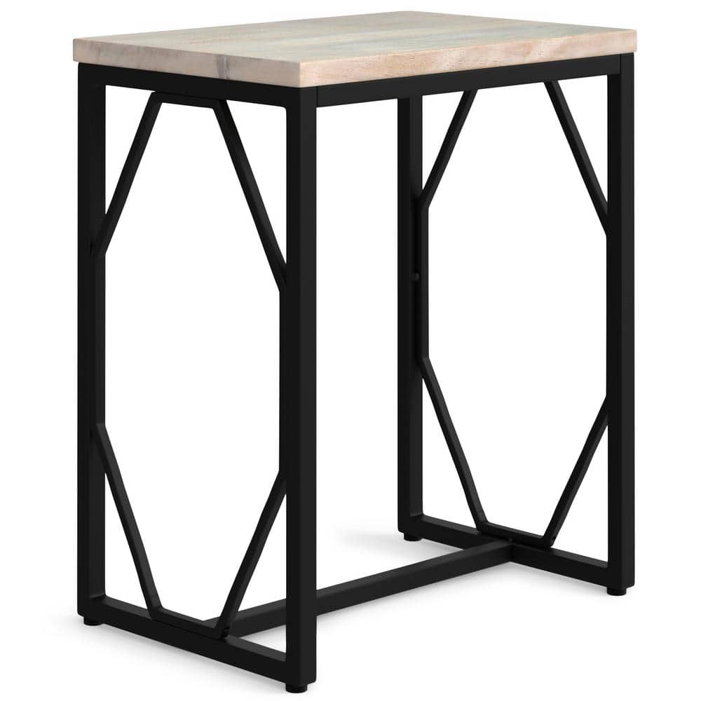 Selma 20" White Wash Wood and Black Metal Accent Table