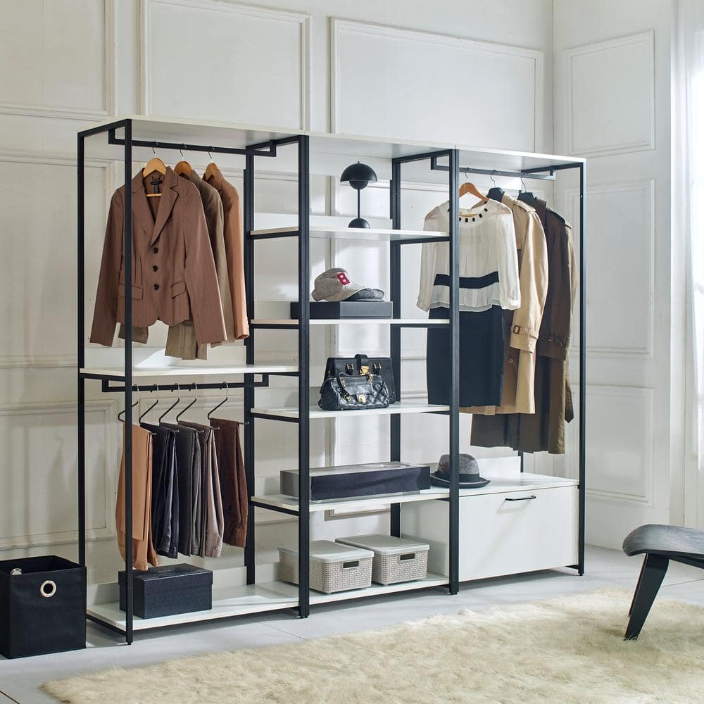 Klair Living Fiona 96 in. W White Freestanding Walk in Wood Closet System  with Metal Frame Fiona-ADF - The Home Depot