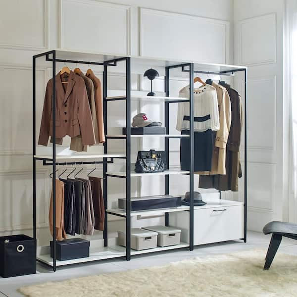 Klair Living Fiona 96 in. W White Freestanding Walk in Wood Closet System with Metal Frame