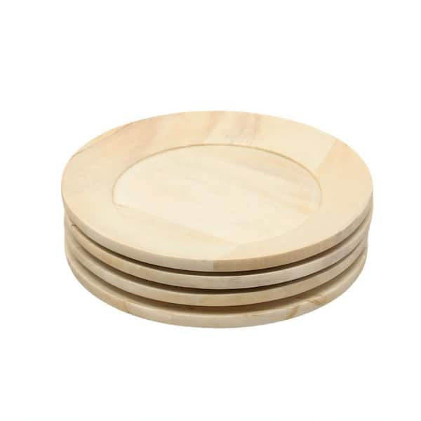13 in. Handcrafted Beige Wood Charger Plate, Wooden Dinning Placemat, Artisan Wood Tableware