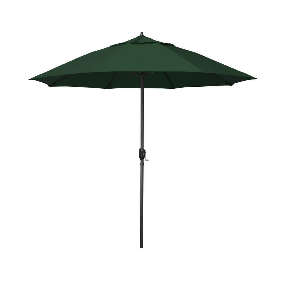 California Umbrella 7.5 ft. Black Aluminum Market Patio Umbrella Fiberglass Ribs and Auto Tilt in Forest Green Sunbrella