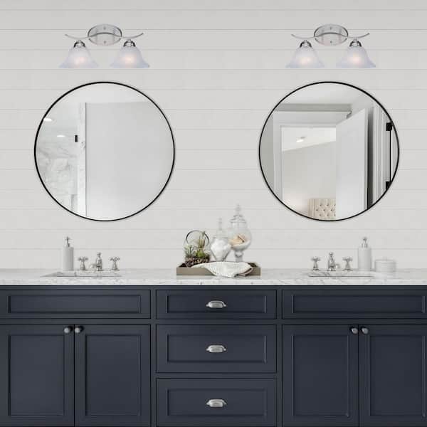 Hollyslope 17 in. 2-Light Brushed Nickel Bathroom Vanity Light Fixture with Marbleized Glass Shades
