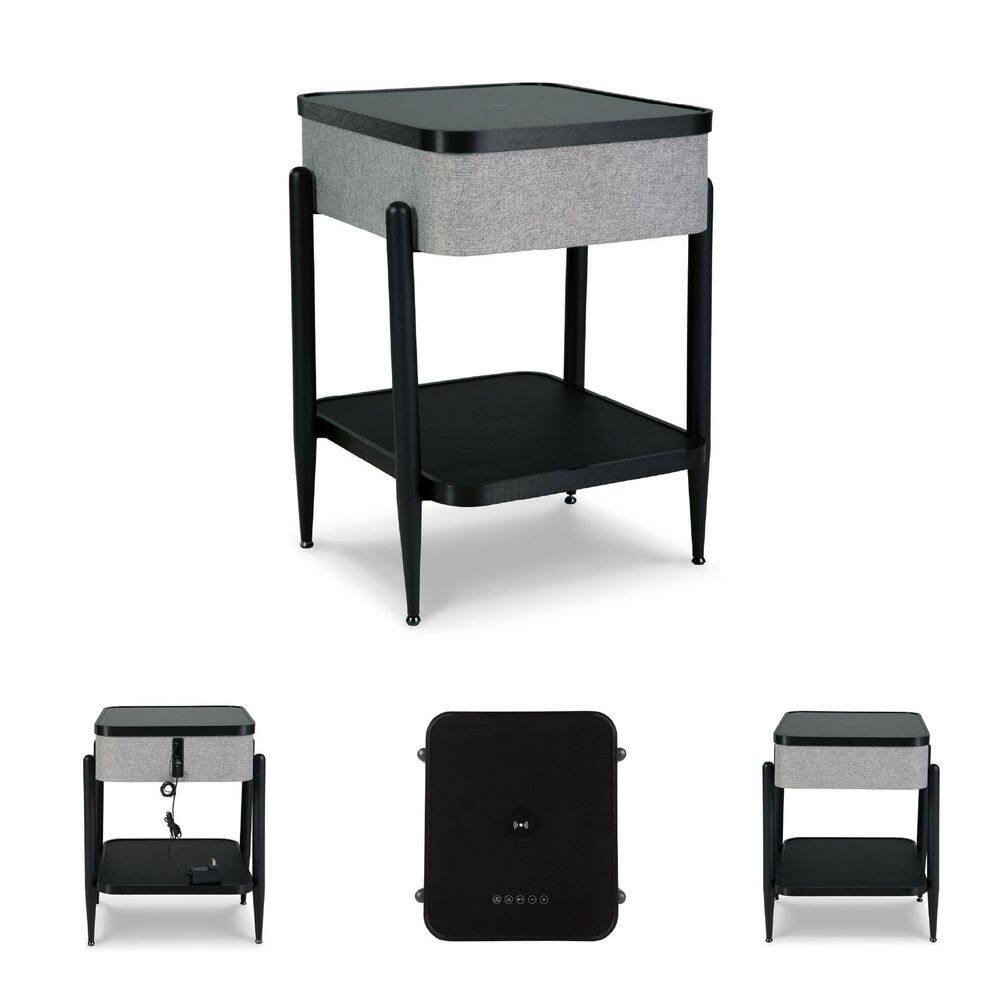 Jorvalee 19 in. Black Rectangle Glass End Table with Shelves - thumbnail 10