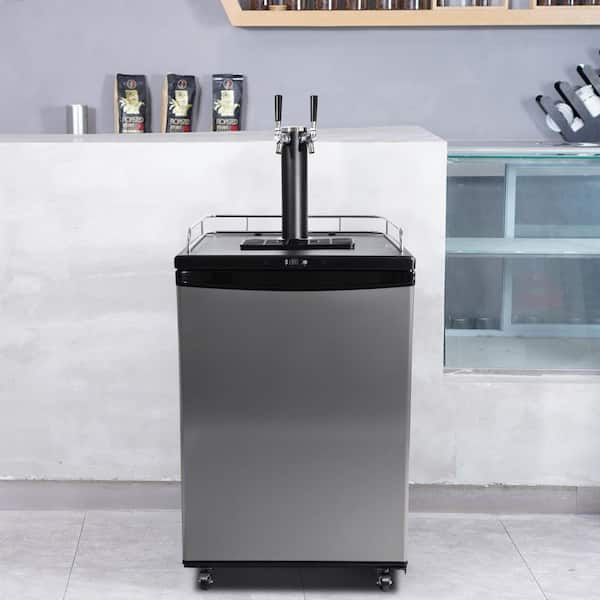 Beer Kegerator, Dual Tap Draft Beer Dispenser, Full Size Keg Refrigerator, Cylinder, 32°F- 75.2°F Temperature Control