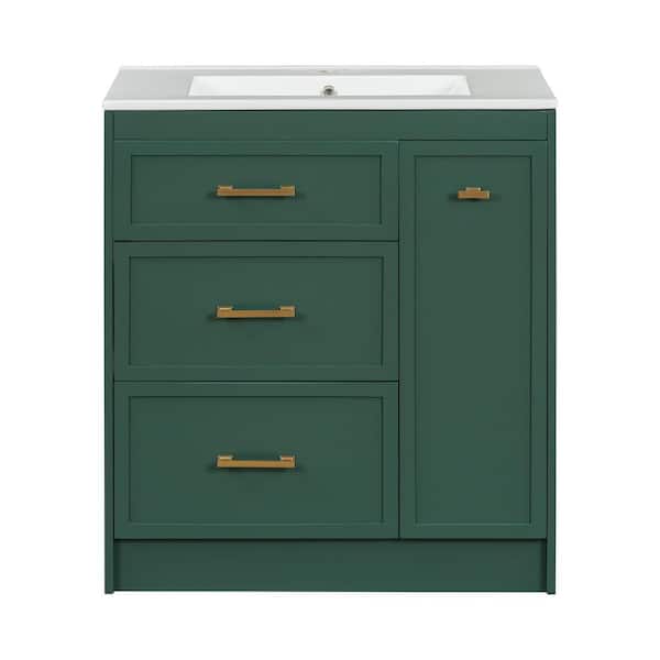 JimsMaison 30 in. W x 18.3 in. D x 34 in. H Freestanding Bath Vanity in Green with White Ceramic Top