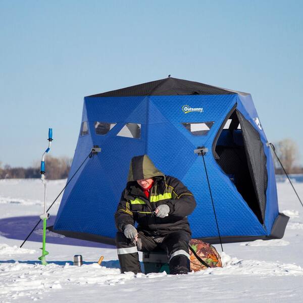 Insulated Ice Fishing Shelter 2-6 Person, Windproof Pop-up Ice