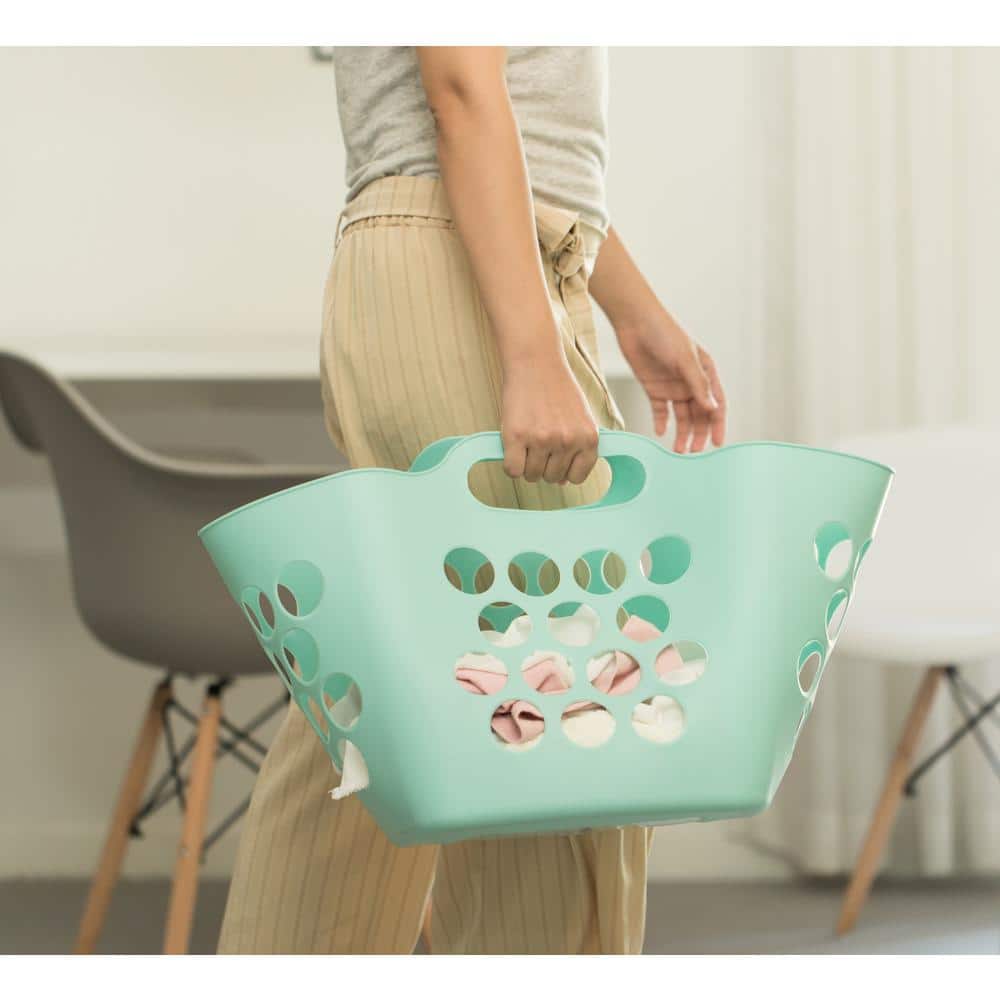Green Flexible Plastic Collapsible Laundry Hamper with Handles