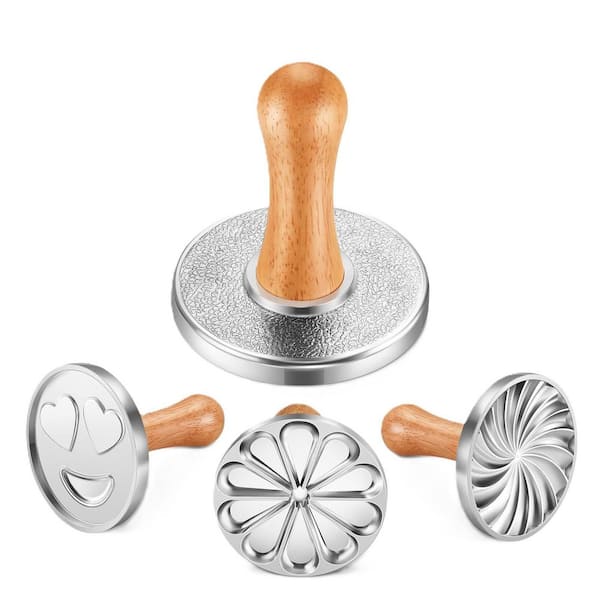 Metal Cookies Press Cutter Mold with Wooden Handle, Cookie Decorating Supplies for DIY Baking, Cake, Pastry, Christmas