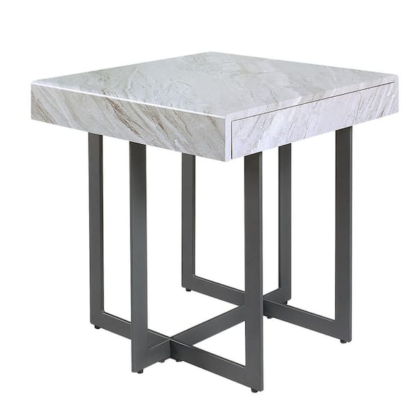 Furniture of America Belaire 22 in. Gray and Gun Metal Square Faux Marble End Table