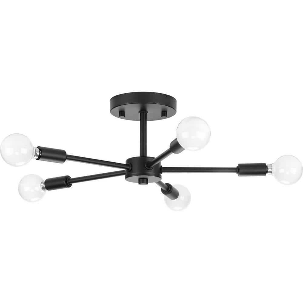 Matte Black 5-Light Semi-Flush Mount with Glass Bulbs