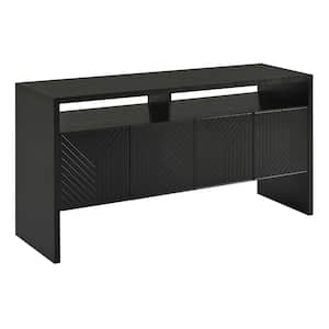 57.9-in W x 15-in D x 29.5-in H in Black MDF Ready to Assemble Floor Base Kitchen Cabinet Sideboard with Ample Storage