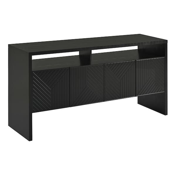 Runesay 57.9-in W x 15-in D x 29.5-in H in Black MDF Ready to Assemble Floor Base Kitchen Cabinet Sideboard with Ample Storage