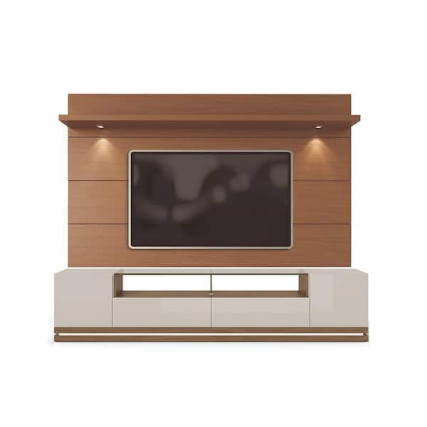 Manhattan Comfort Vanderbilt 85 in. Off-White and Maple Cream Composite Entertainment Center Fits TVs Up to 70 in.
