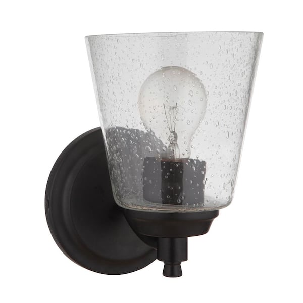CRAFTMADE Tyler 9.5 in. 1 Light Flat Black Finish Wall Sconce with Clear Seeded Glass