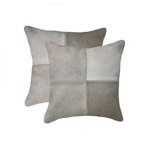 Torino Quattro Cowhide Gray Solid 18 in. x 18 in. Throw Pillow (Set of 2)