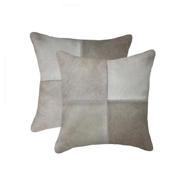 natural Torino Quattro Cowhide Gray Solid 18 in. x 18 in. Throw Pillow (Set of 2)