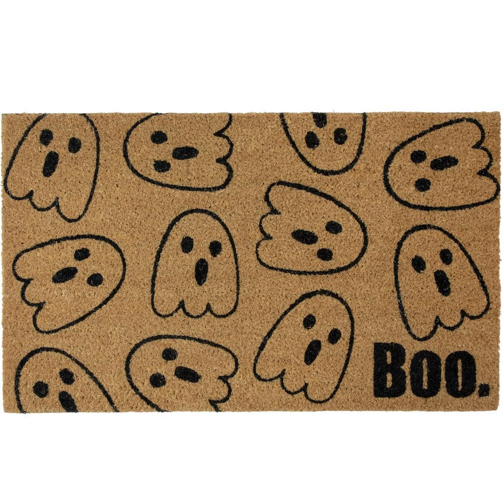 Boo Coir Rug Northlight Brown Natural Coir Boo with Ghosts Halloween Doormat 18 in ...