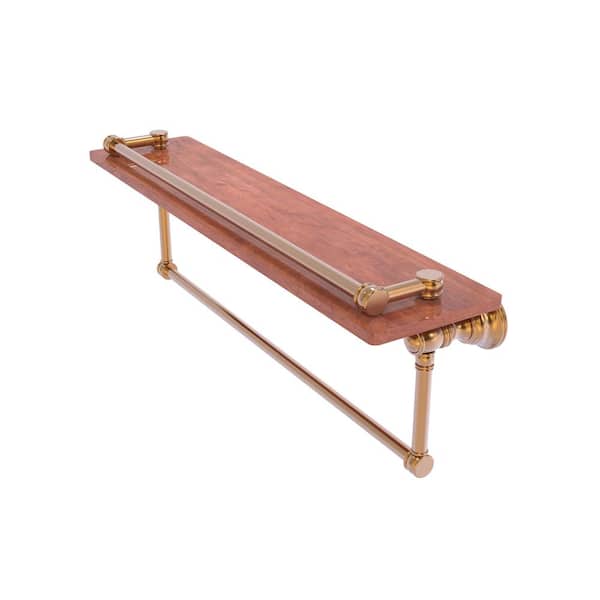 Allied Brass Carolina Collection W22 in. x H7.4 in. x D5.54 in. Brass Rectangular Wood Gallery Shelf with Towel Bar in Brushed Bronze